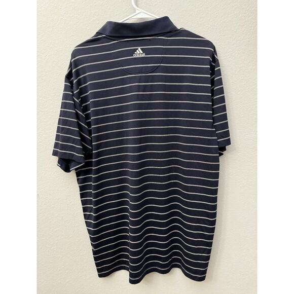 Adidas Polo Shirt Mens Large Blue Striped Short Sleeve Climacool‎ Performance - Picture 2 of 3